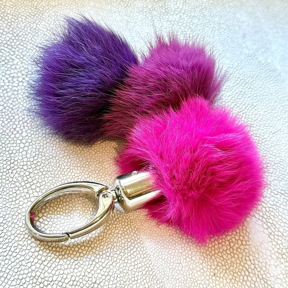 Triple Fox Fur Pom-Pom Keychain in Jewel Tones
